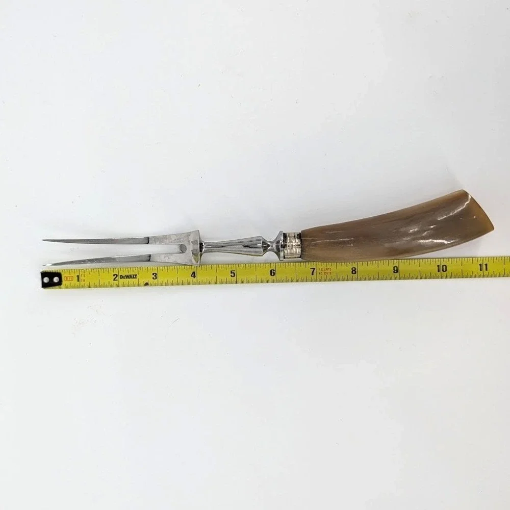 Vintage Carving Fork Genuine Horn Handle Stainless Steel Meat Server England 11